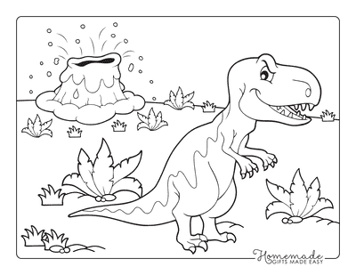 Dinosaur Coloring Pages Cartoon Fierce Dinosaur Volcano