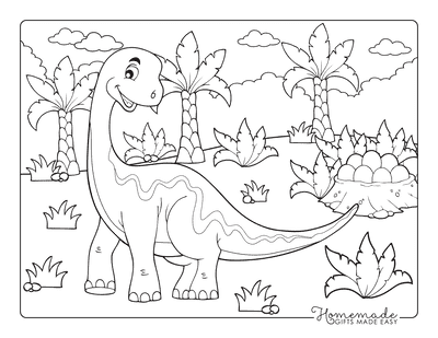Dinosaur Coloring Pages Cartoon Large Dino With Eggs