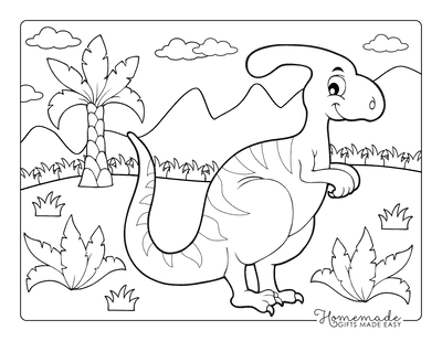 Dinosaur Coloring Pages Cartoon Parasaurolophus Ferns