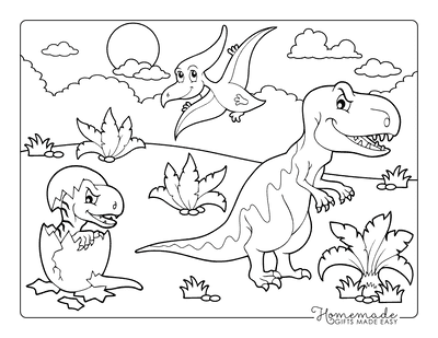 Dinosaur Coloring Pages Cartoon Prehistoric Scene