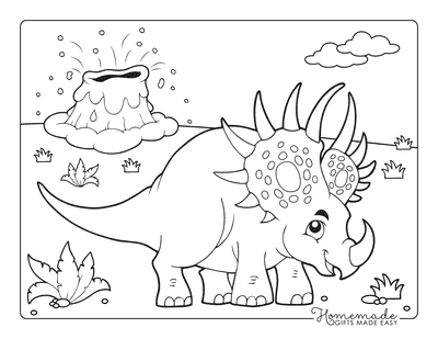 Dinosaur Coloring Pages Cartoon Styracosaurus Volcano
