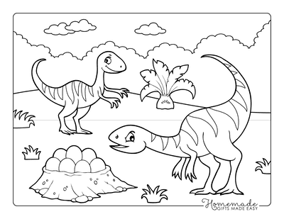 Dinosaur Coloring Pages Cartoon Theropods With Nest of Eggs