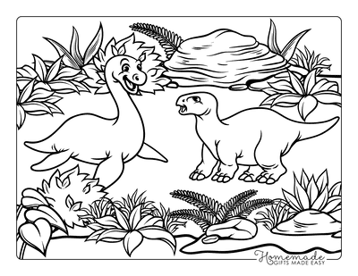 Dinosaur Coloring Pages Cute Dinosaur Scene With Ferns 2