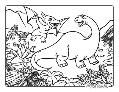 Dinosaur Coloring Pages Cute Dinosaur Scene With Ferns