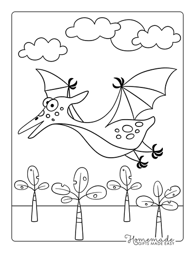 Dinosaur Coloring Pages Cute Pterodactyl Flying for Preschoolers