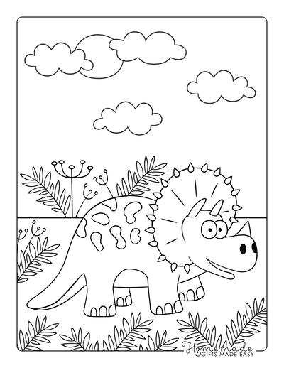 Dinosaur Coloring Pages Cute Triceratops for Preschoolers