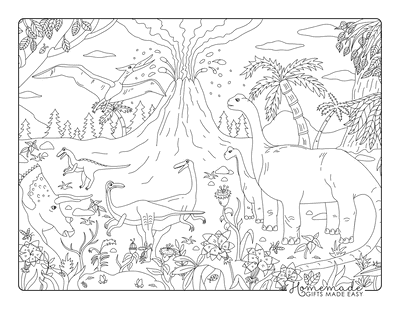 Dinosaur Coloring Pages Dinosaur Scene With Erupting Volcano