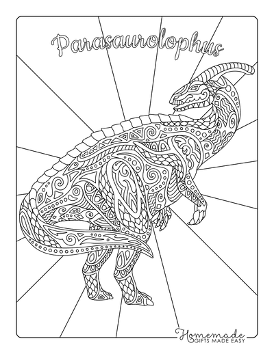 Dinosaur Coloring Pages Parasaurolophus Doodle for Adults