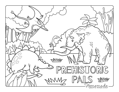 Dinosaur Coloring Pages Prehistoric Scene Dinosaurs and Woolly Mammoth