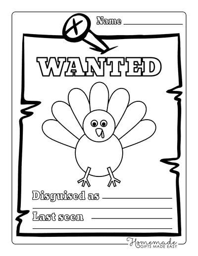Disguise a Turkey Printable Wanted Poster