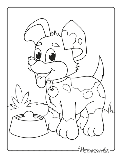 Dog Coloring Page Dinner Time Eating From Bowl