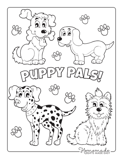 Dog Coloring Pages Cartoon Puppy 4 Breeds