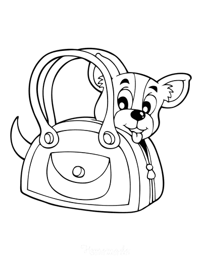 Dog Coloring Pages Cartoon Puppy in Bag