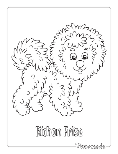 Dog Coloring Pages Curly Bichon Frise Cute Cartoon