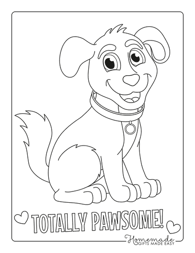 Dog Coloring Pages Cute Cartoon Puppy Sitting With Collar