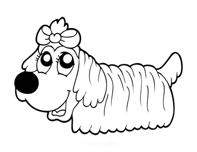 Dog Coloring Pages Cute Long Hair Bow Preschoolers
