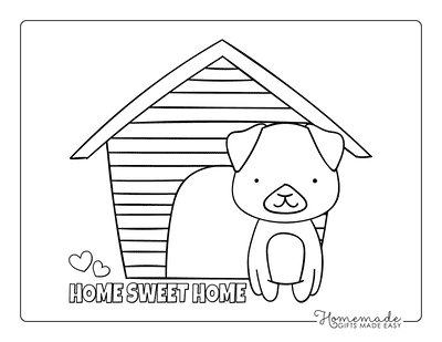 Dog Coloring Pages Cute Puppy and Kennel