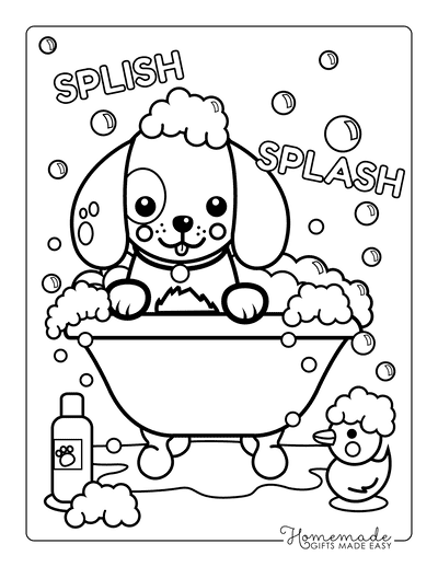 Dog Coloring Pages Cute Puppy in Bath Bubbles