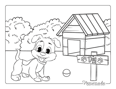 Dog Coloring Pages Cute Puppy Outside Kennel