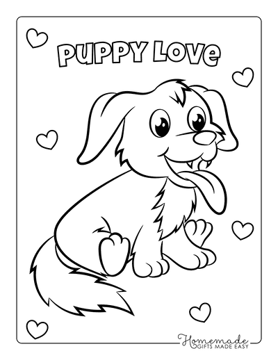Dog Coloring Pages Cute Puppy Smiling Cartoon Sitting