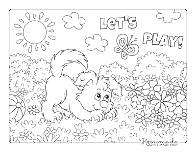 Dog Coloring Pages Cute Puppy With Flowers Butterflies