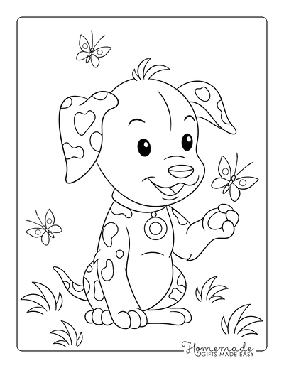 Dog Coloring Pages Cute Spotted Puppy With Butterfly