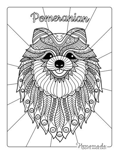 Dog Coloring Pages Detailed Pattern Pomeranian for Adults