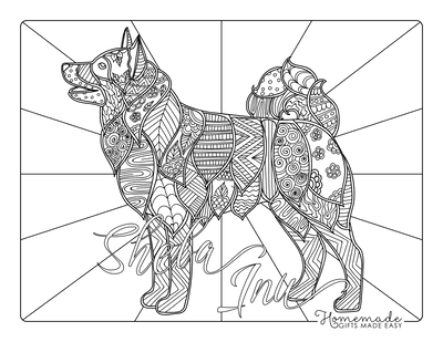 Dog Coloring Pages Detailed Pattern Sheba Inu for Adults