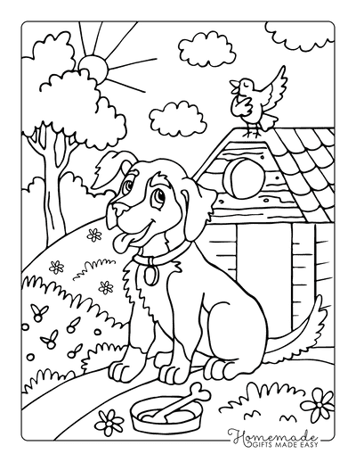 Dog Coloring Pages Farm Dog With Bone