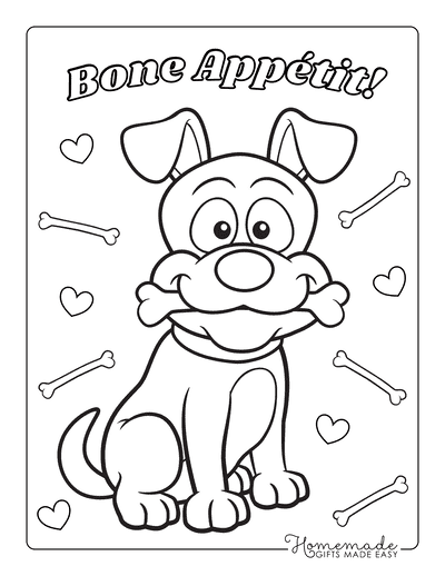 Dog Coloring Pages Funny Cartoon Dog With Bone
