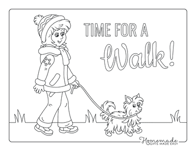 Dog Coloring Pages Lady Taking Dog for Walk