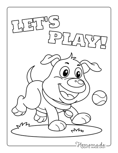 Dog Coloring Pages Lets Play Fetch Ball