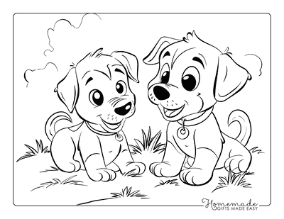 Dog Coloring Pages Puppies Playing for Kids