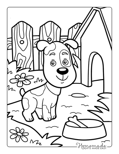 Dog Coloring Pages Puppy Dog Kennel Bone