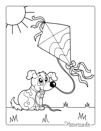 Dog Coloring Pages Puppy Flying Kite