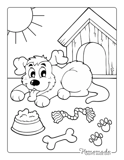 Dog Coloring Pages Puppy Kennel Bone Rope Preschool
