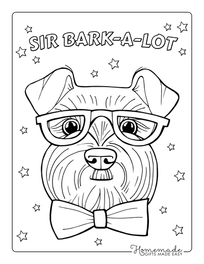 Dog Coloring Pages Schnauzer Face Funny Cartoon Glasses Bowtie