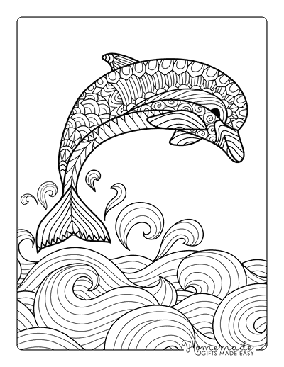 Dolphin Coloring Pages Relaxing Ocean Dolphin Zentangle for Teens and Adults