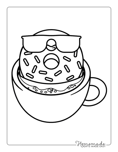 Donut Coloring Pages Cool Donut With Sunglasses Relaxing in Coffee Mug
