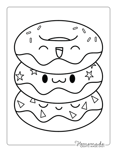 Donut Coloring Pages Cute Kawaii Stack of Donuts for Kids to Color