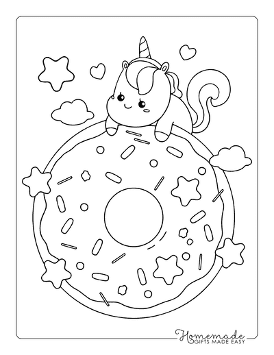Donut Coloring Pages Hand Drawn Kawaii Frosted Donut and Unicorn