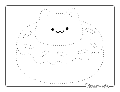 Donut Coloring Pages Kawaii Cat in Donut Trace and Color