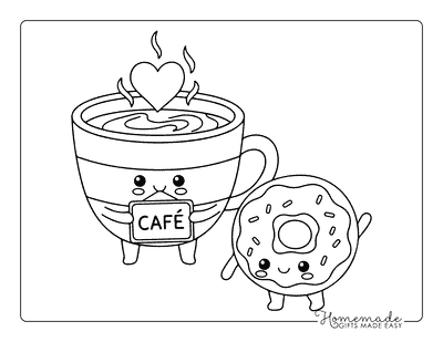 Donut Coloring Pages Kawaii Coffee and Donut Friends