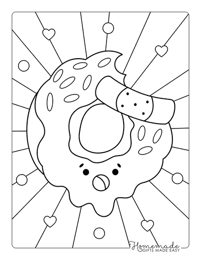 Donut Coloring Pages Scared Kawaii Donut With Bandage