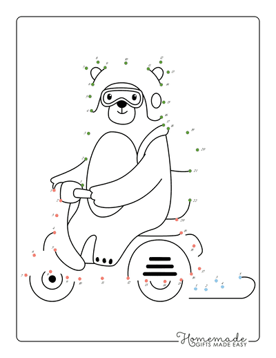 Dot to Dot Printables Easy Bear Driving Moped Dot to Dot Printables Easy Bear Driving Moped