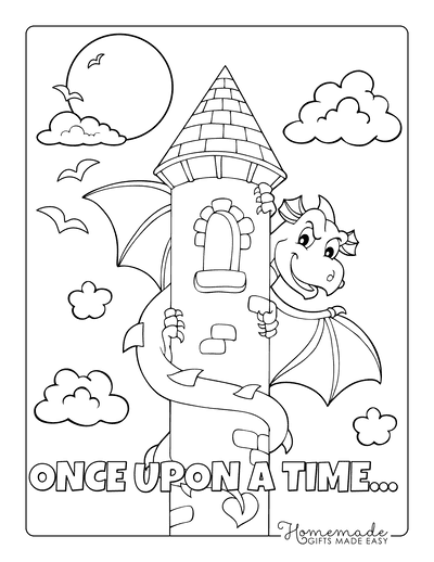 Dragon Coloring Pages Around Castle Tower