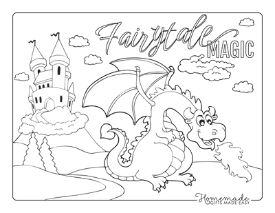 Dragon Coloring Pages Breathing Fire Near Castle