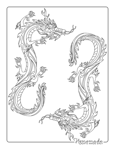Dragon Coloring Pages Chinese Fire Dragon Flames
