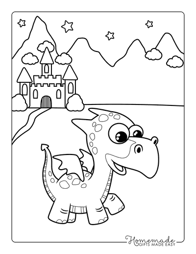 Dragon Coloring Pages Cute Beaked Dragon Castle