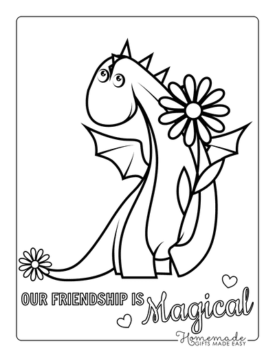 Dragon Coloring Pages Cute Holding Flower
